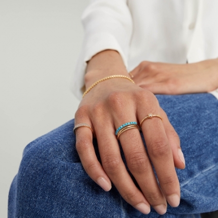 Женское кольцо из желтого золота с дорожкой бирюзы