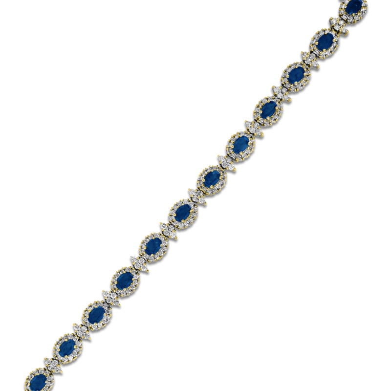 Золотой браслет с голубыми овальными сапфирами и круглыми бриллиантами