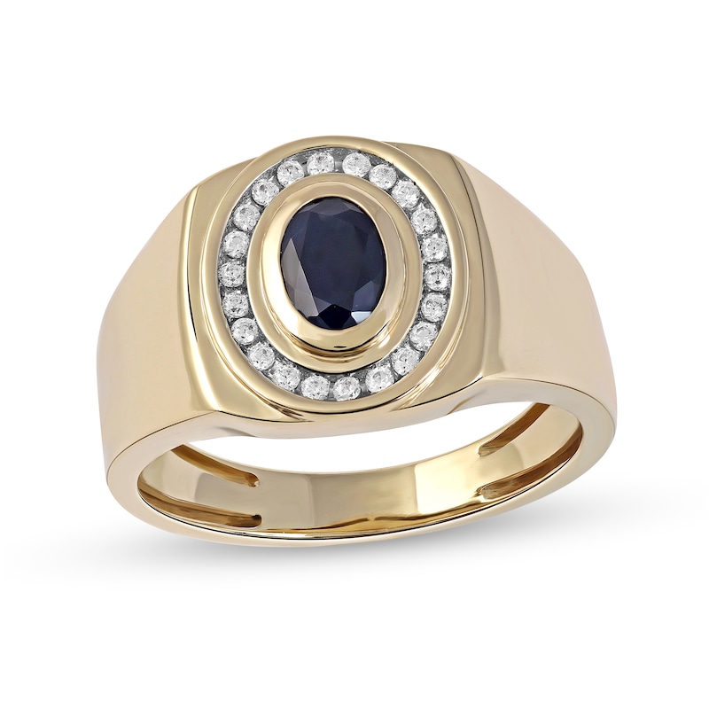 Мужское кольцо из желтого золота 585 пробы с сапфиром и бриллиантами
