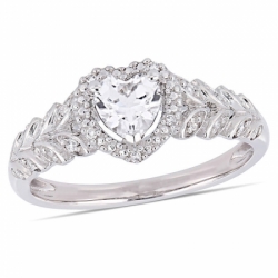 Помолвочное кольцо из белого золота с белым сапфиром огранки Сердце и бриллиантами