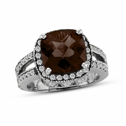 Женское кольцо из белого золота 585 пробы с кварцем и бриллиантами