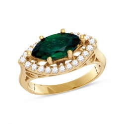 Женское кольцо из желтого золота 585 пробы с изумрудом и бриллиантами