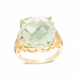 Женское кольцо из желтого золота 585 пробы с кварцем и бриллиантами