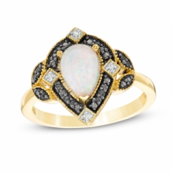 Женское кольцо из желтого золота 585 пробы с опаломи бриллиантами