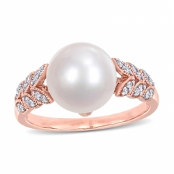 Женское кольцо из красного золота 585 пробы с белым жемчугом и бриллиантом