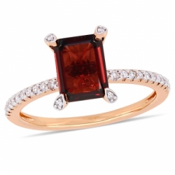 Женское кольцо из красного золота 585 пробы с гранатом и бриллиантами