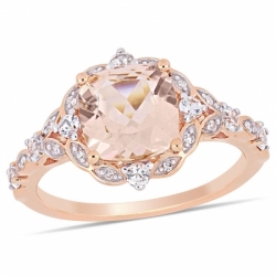 Женское кольцо из красного золота 585 пробы с морганитом, белым сапфиром и бриллиантом