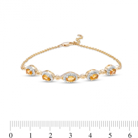 Золотой браслет с пятью овальными цитринами и круглыми бриллиантами