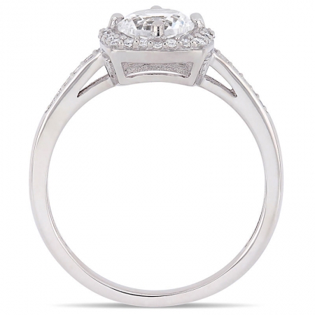 Помолвочное кольцо из белого золота с белым сапфиром 6 мм Круг и россыпью бриллиантов