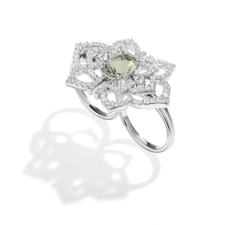 Женское кольцо из белого золота 585 пробы с кварцем и бриллиантами