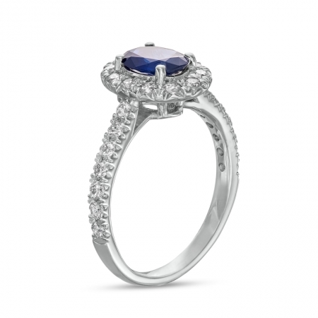 Помолвочное кольцо из белого золота "Таинственная страсть" с  сапфиром и бриллиантами