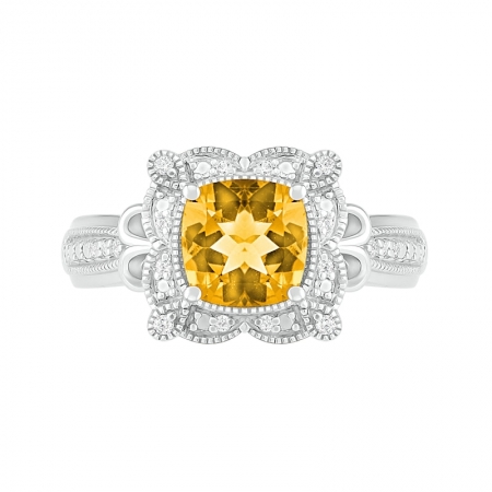 Женское кольцо из белого золота 585 пробы с цитрином и бриллиантами