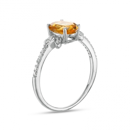 Женское кольцо из белого золота 585 пробы с цитрином и бриллиантами
