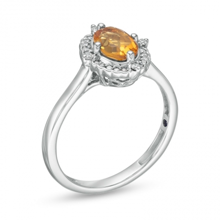 Женское кольцо из белого золота 585 пробы с цитрином, сапфиром и бриллиантами