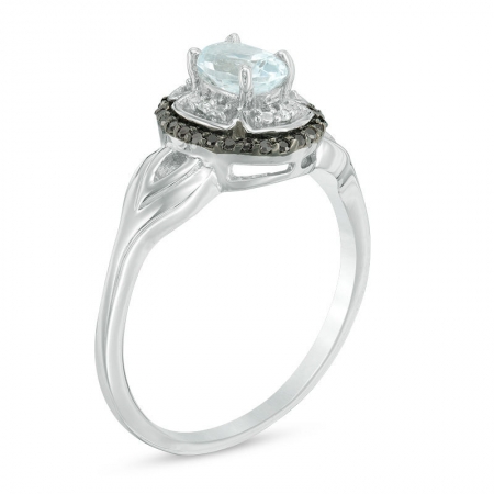 Женское кольцо из белого золота 585 пробы с аквамариноми бриллиантами