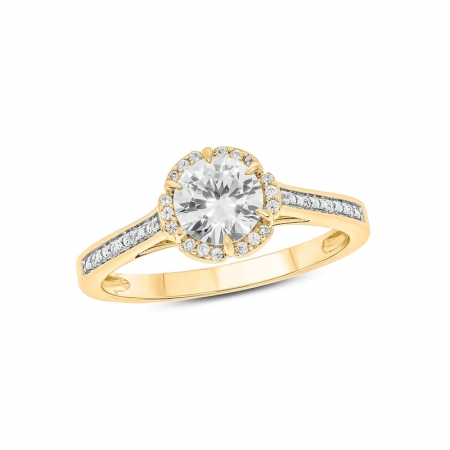 Помолвочное кольцо из желтого золота 585 пробы с белым сапфиром и бриллиантом