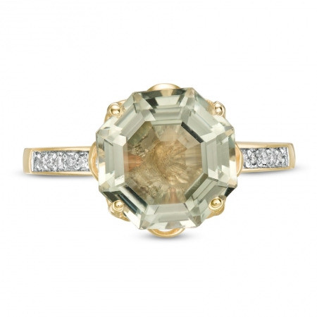 Женское кольцо из желтого золота 585 пробы с кварцем и бриллиантами