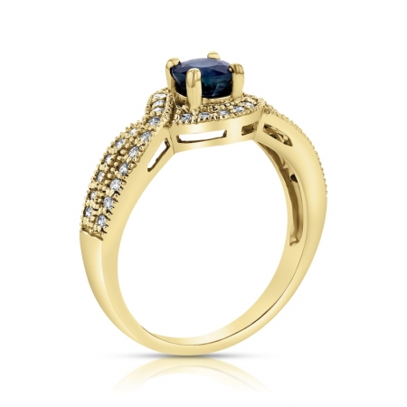 Помолвочное кольцо из желтого золота 585 пробы с сапфиром и бриллиантами