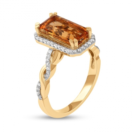 Женское кольцо из желтого золота 585 пробы с цитрином и бриллиантами