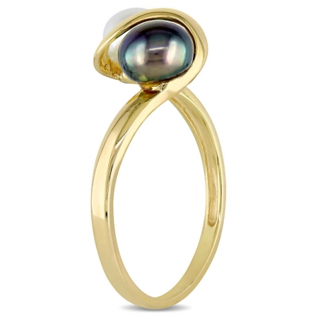 Женское кольцо из желтого золота 585 пробы с черным и белым жемчугом