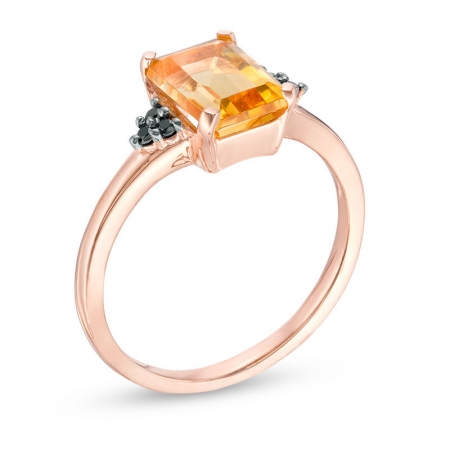 Женское кольцо из красного золота 585 пробы с цитрином и черным бриллиантом