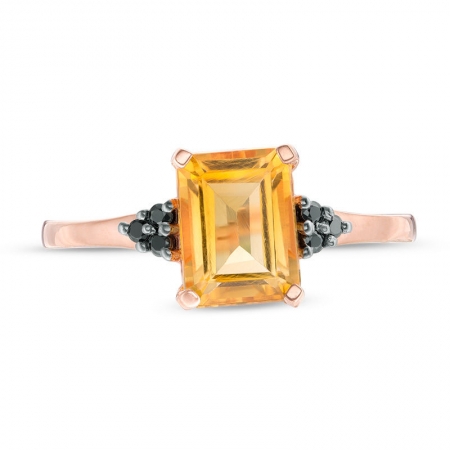 Женское кольцо из красного золота 585 пробы с цитрином и черным бриллиантом