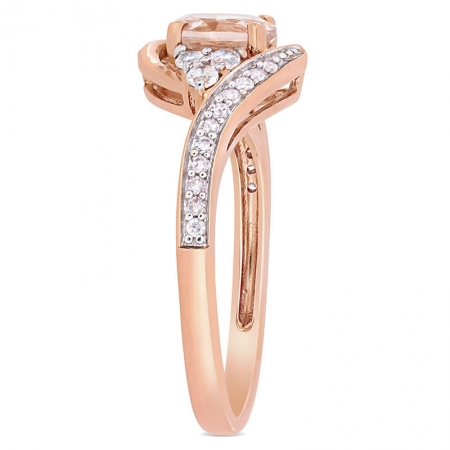 Женское кольцо из красного золота 585 пробы с морганитом, белым топазом и бриллиантом