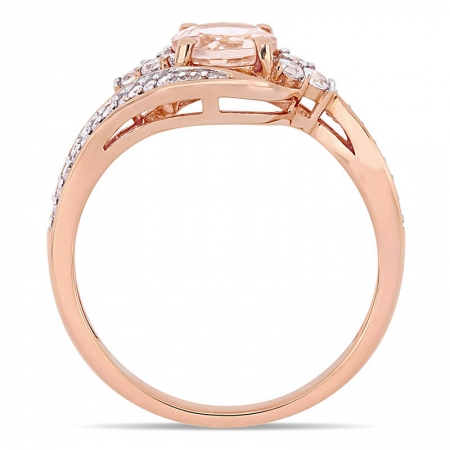 Женское кольцо из красного золота 585 пробы с морганитом, белым топазом и бриллиантом